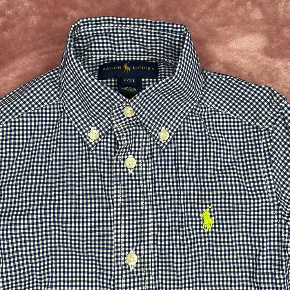 Ralph Lauren Baby Shirt long sleeve button up Sz 2- Blue and White plaid . - Picture 2 of 4